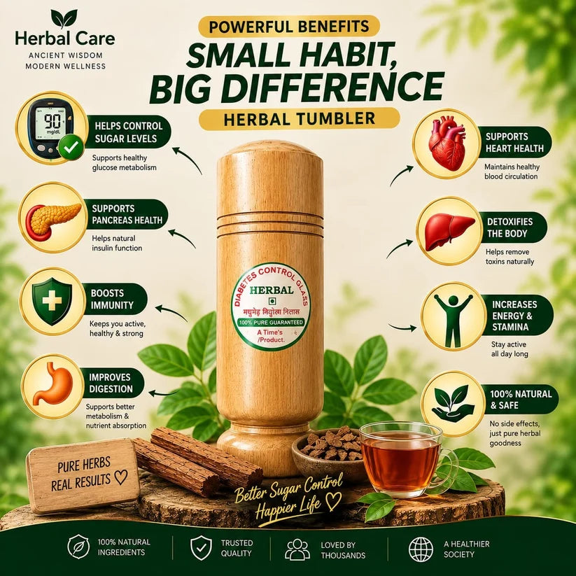 Diabetes Control Herbal Glass - Natural Support for Sugar Patients - Made with Original Wood