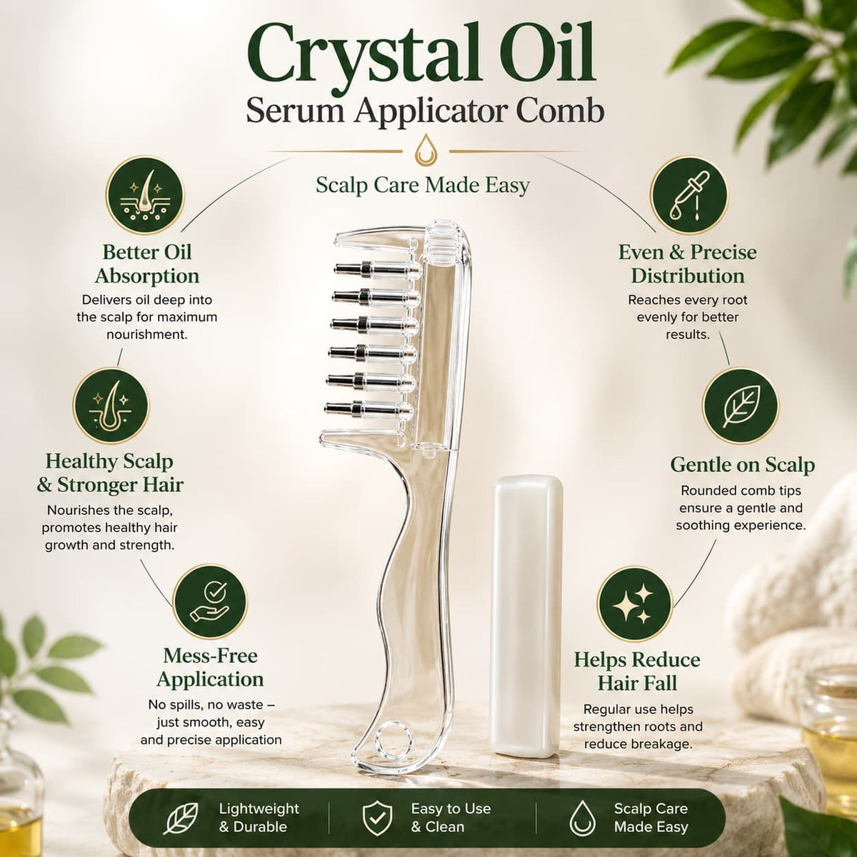 2 in 1 Crystal Oil & Serum Applicator Comb – Mess-Free Scalp Oil Application & Distributor