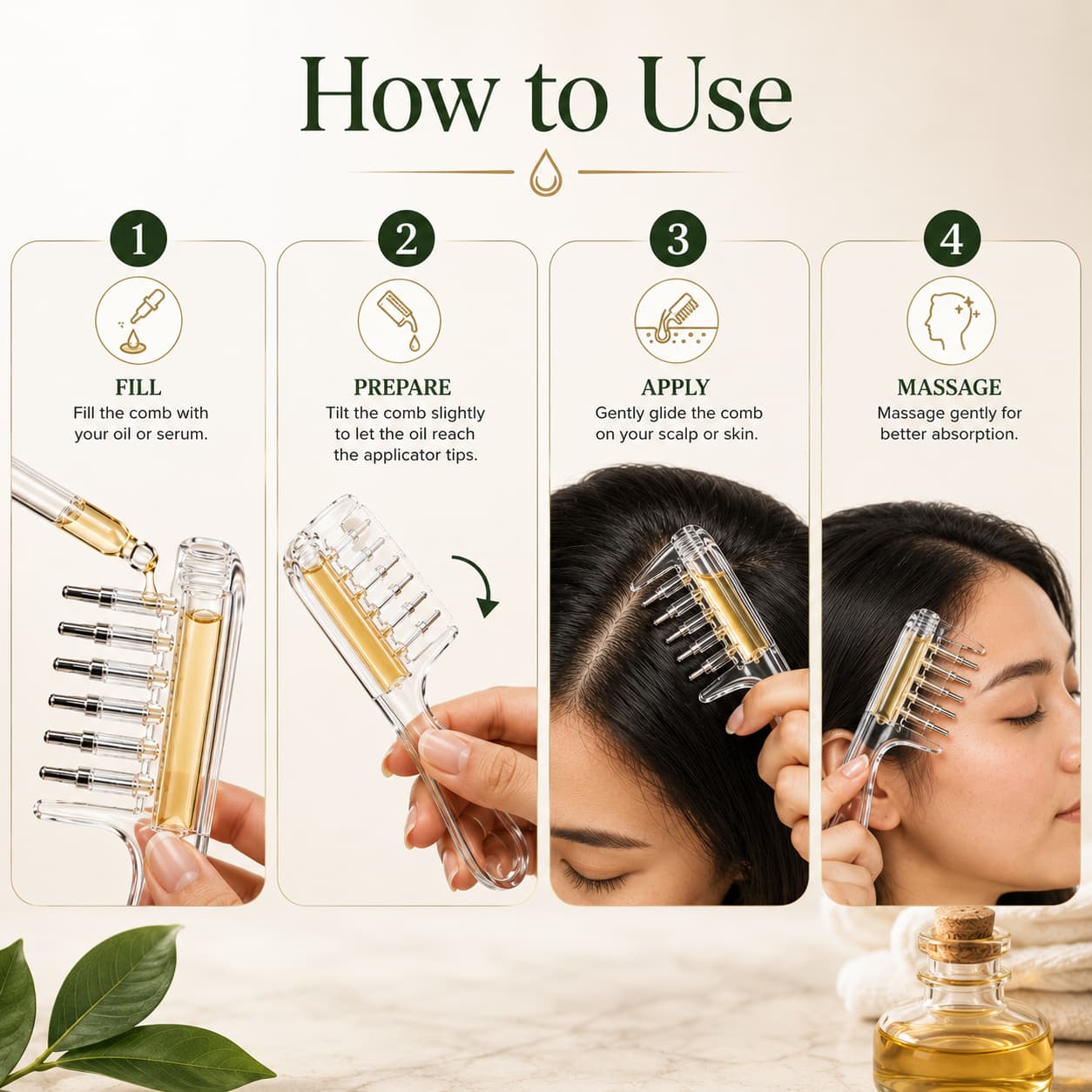 2 in 1 Crystal Oil & Serum Applicator Comb – Mess-Free Scalp Oil Application & Distributor
