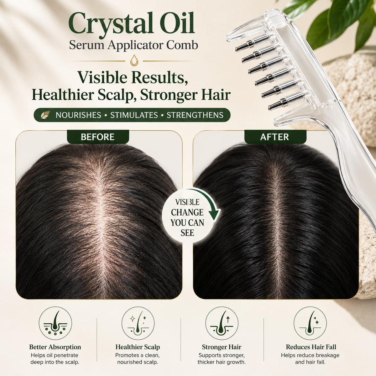 2 in 1 Crystal Oil & Serum Applicator Comb – Mess-Free Scalp Oil Application & Distributor