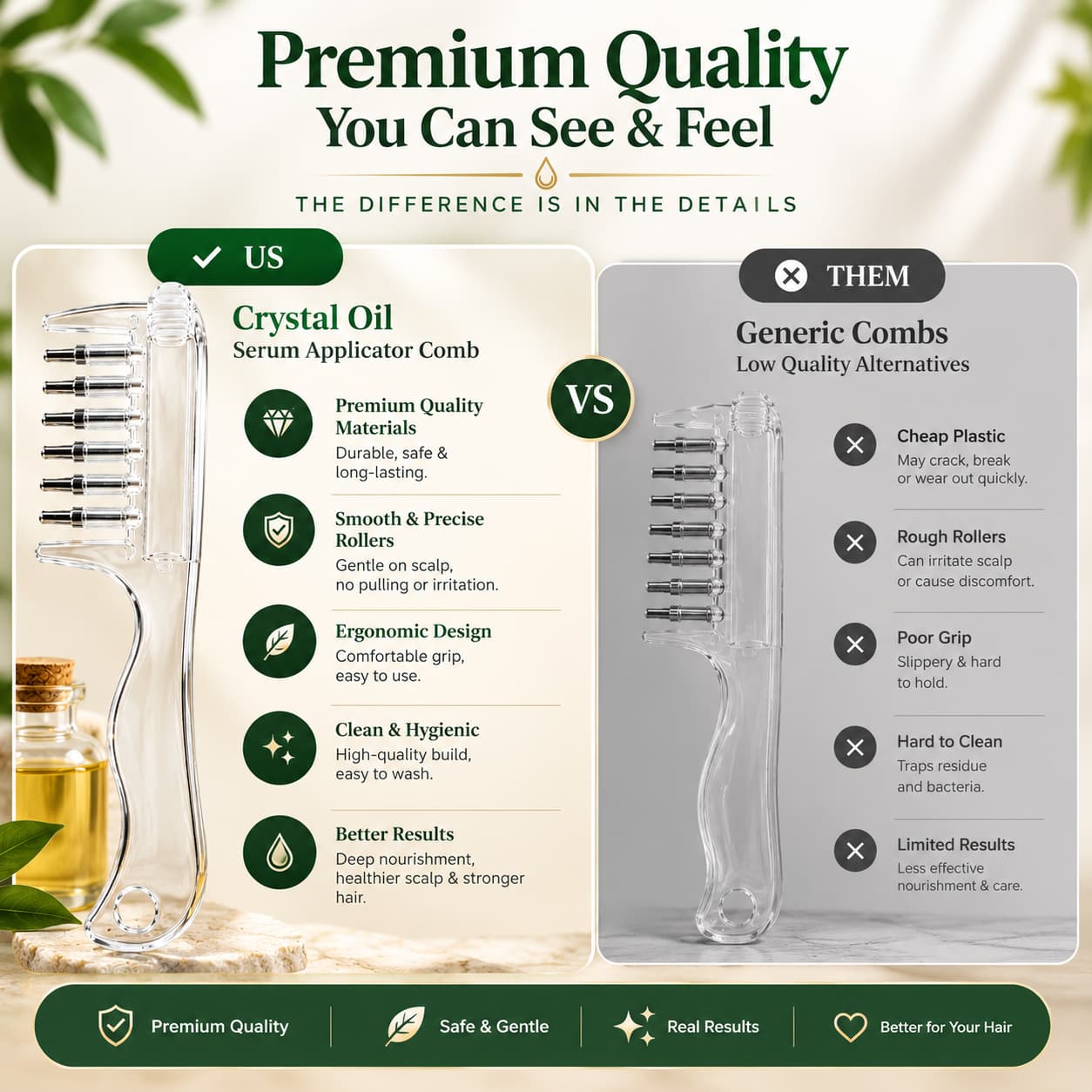 2 in 1 Crystal Oil & Serum Applicator Comb – Mess-Free Scalp Oil Application & Distributor