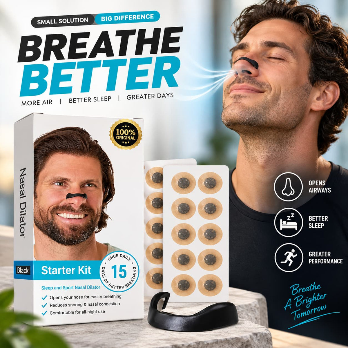 Anti-Snoring Nasal Dilator Kit - Better Breathing & Deep Sleep - 15 Magnet Pairs + 4-Level Fit